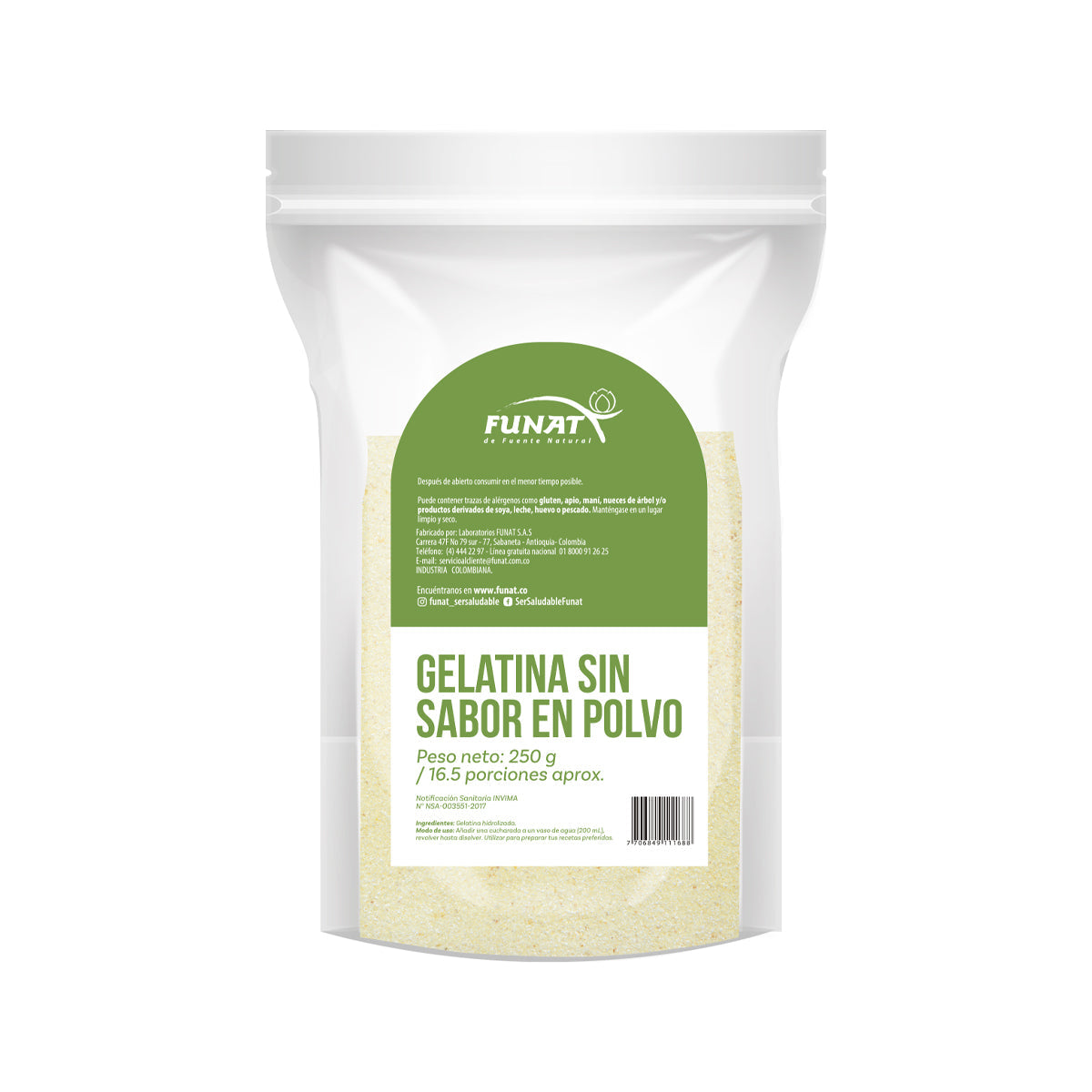 Gelatina sin sabor x 250gr. Fu