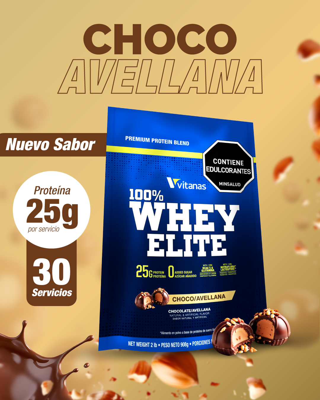 Whey elite x 2lbs chocoavellana. Vt